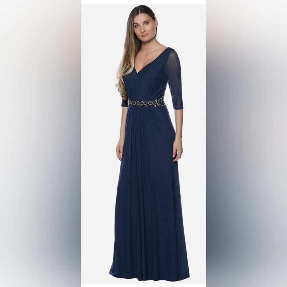 Marina Embellished Waist Evening Dress NWT size 4 Blue